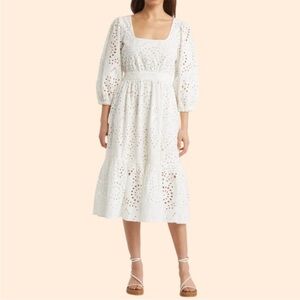 NWT Nordstrom White Eyelet Tiered Midi Dress, size Small
